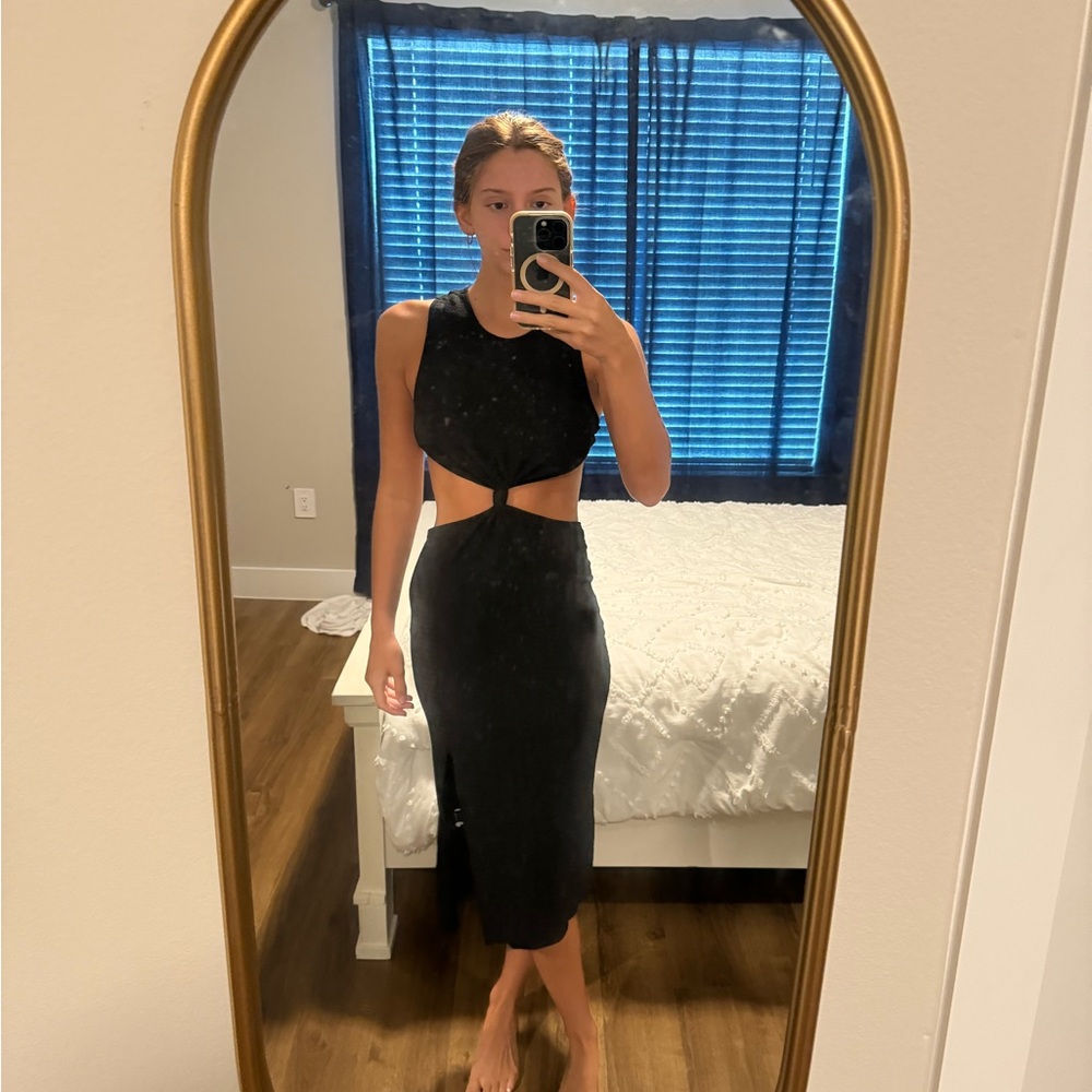Black Midi Dress with Cut outs at waist